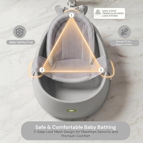 Image of Baybee Whale Baby Bath tub for 0 to 5 Years | Baby Bath Tub for Kids with Soft Mesh Cushion Support & Easy Drains | Bather & Bathtub for Newborn Boys Girls | Mini Swimming Pool for Babies (Grey)