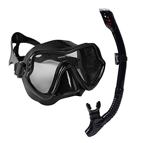 MOCOTONO Scuba Snorkeling Set,Panoramic View Anti-Fog Diving Mask,Anti-Leak Snorkeling Goggles for Adult Youth(Black)