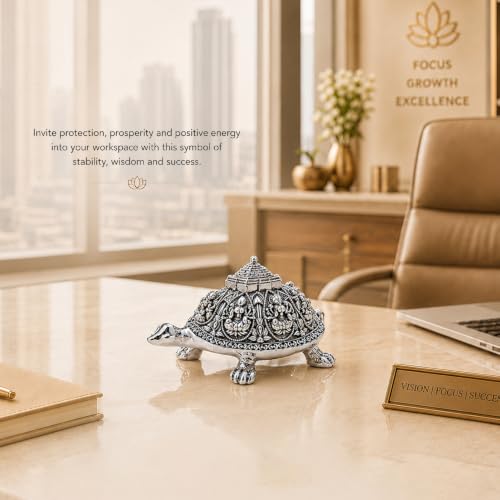 Image of DIVINITI 999 Silver Plated Ashta Lakshmi Tortoise with Sri Yantra Pyramid|Gift Box Included|Vastu & Feng Shui Showpiece for Wealth, Prosperity & Protection|Home, Office & Pooja Decor|7.5 x 4 cm