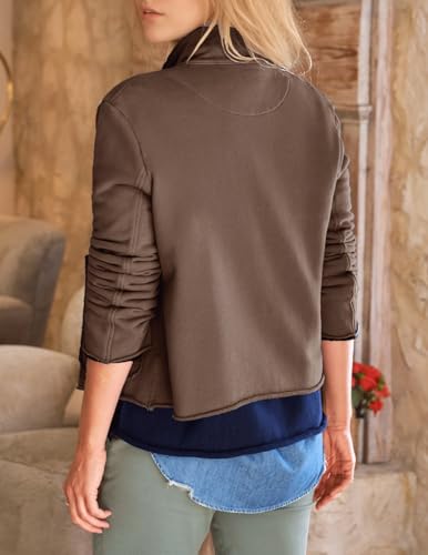 Womens Button Down Shirt Crop Peacoat Casual Long Sleeve Coat Outwear Shacket Jacket with Pocket3