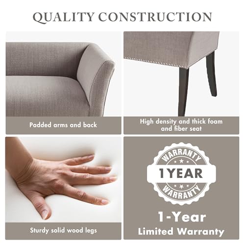Image of Madison Park Accent Bench, Upholstered with Nailhead Trim, & Padded Seat Entryway Bench Small, End of Bed Bench with Back, 49.5 inch W x 19.25 inch D x 23 inch H, Grey