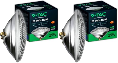 V-TAC Lampe LED pour Piscine 25W – PAR56 – Lampe en Verre Antichoc pour l'Éclairage de Piscines et Fontaines – 2850 Lumen – Lumière Subaquatique –...