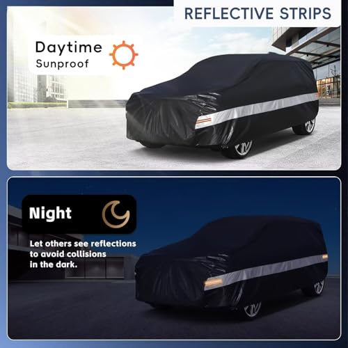 Image of 10 Layers Hatchback Car Cover Custom Fit for Chevrolet Spark (2005-2022), Waterproof All Weather for Automobiles, Outdoor Full Cover Sun Dust Rain Protection with Cotton. Black