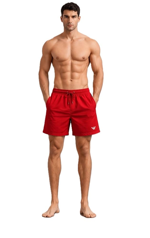 Maillot de Bain Homme Emporio Armani de Luxe en Rouge Éclatant