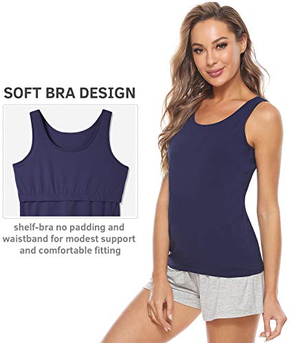 Image of Vislivin Cotton Tank Tops with Shelf Bra for Women Stretch Tanks Wide Strap Undershirts
