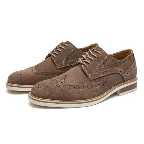 Men's Suede lace-up Brogue Wingtip Oxford Shoes Fashion Pointed Toe Classic Business Oxfords Shoes Wedding Business Dress Leather Shoes