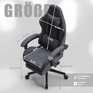 Dowinx Sedia Gaming, Sedia da Ufficio in Tessuto con Cuscino a Molle, Sedia Gamer Regolabile in Tessuto con Supporto per Testa, Sedia Ergonomica da Ufficio con Poggiapiedi, Gris