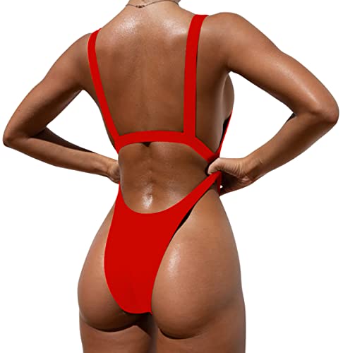Image of Tainehs Womens Sexy One Piece Bikini Swimsuits High Cut Cheeky Swimwear Thong Bottoms Bathing Swimsuits