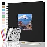AIOR 手作りアルバム 台紙 フォトアルバム 写真ウィンドウ付きスクラップブックアルバム 250 GSM厚紙 20枚 40ページ 21CMx21CM 思い出帳 DIY 写真集 卒業記念集 赤ちゃん写真集 結婚記念 誕生日 プレゼント(ブラック)