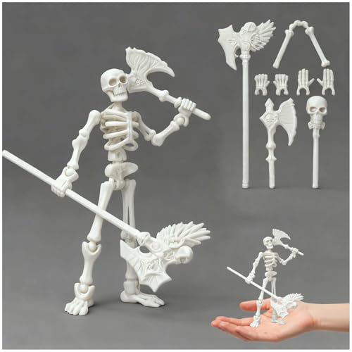 Mini Halloween Deko Skelett, 15CM Ganzkörper Mini Skelett mit Beweglichen Gelenken, Wichtel Zubehör Skelett für Halloween Hause Party Dekoration (Weiß)