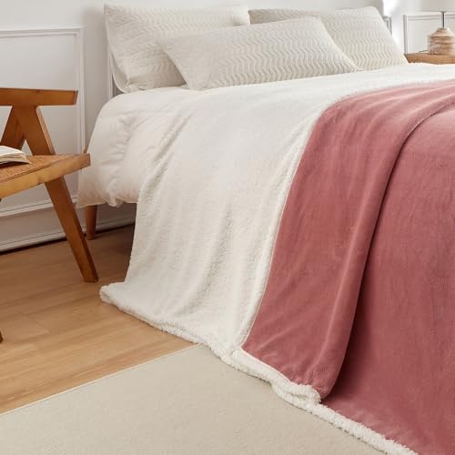 Cobertor Casal Everest Dupla Face Manta Flannel Sherpa Lã de Carneiro- Rosê
