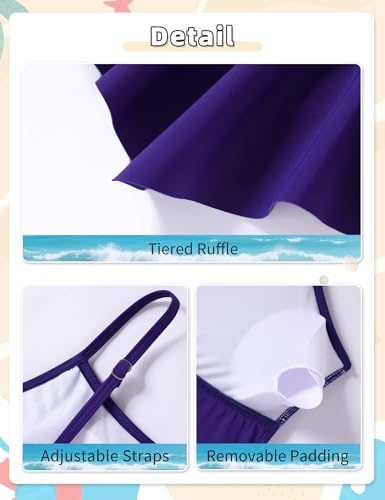 Image of Girls Tankini Swimsuit 2 Piece Tiered Ruffle Bathing Suit Teen Girl Swimsuit 6-14Y