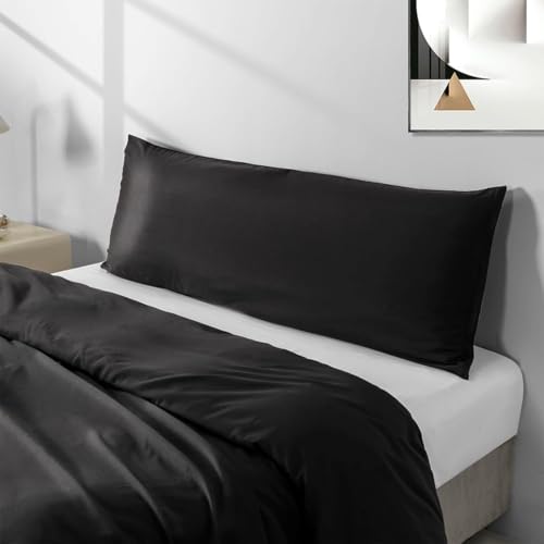 Image of Body Pillow Pillowcase with Zipper 1 piece,Black,20 inchx54 inch | Body Pillow Cover with Zipper,Long Pillow Case,Cozy Microfiber Body Pillow Case Cover