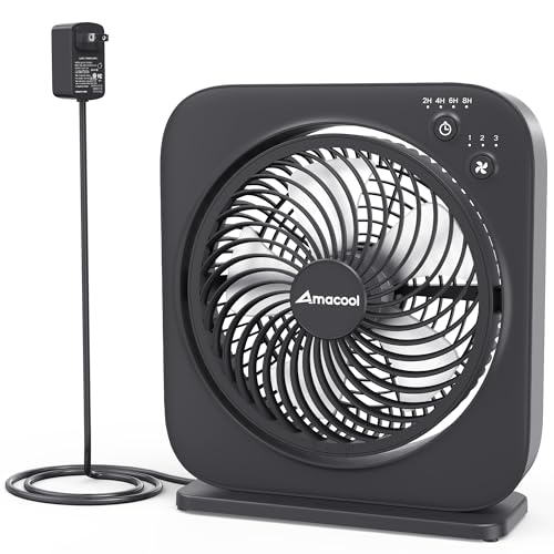 AMACOOL Table Fan, 12 inch Box Fan with 3 Adjustable Speeds & 8HRS Timer, 270° Pivoting Quiet Air...