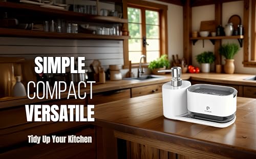 Automatic Dishwasher Soap Dispenser Set, Satisfying Squeeze Double Soap Pump, Premium Sponge Tray, Kitchen Sink Organizer, Instant Refill Soap Holder, 2 Minutes cleanup, Hand Pressed, Modern (White) by PackPlug - Used condition - Image 9