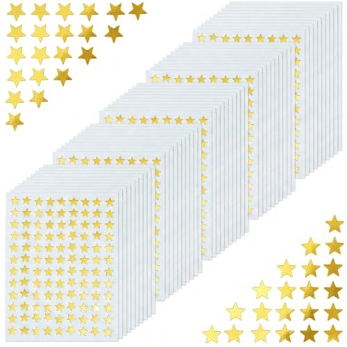 5400 Autocollants Étoiles / 50 Feuilles, Autocollants Étoiles de 8 mm de Diamètre, Petits Autocollants Étoiles en Feuille d'Or pour Récompenses...