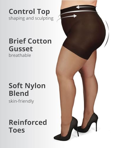 Image of MeMoi Plus Size Curvy Ultra Sheer Control Top Pantyhose