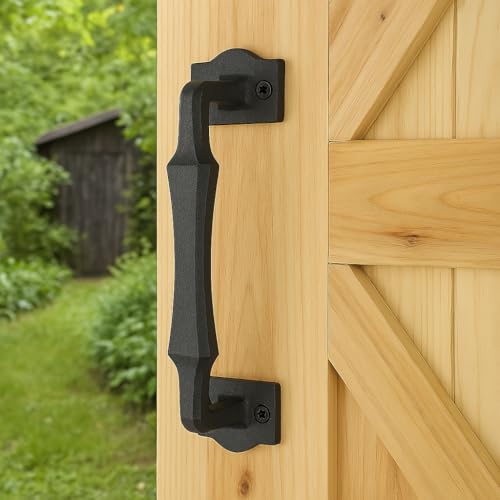 Image of 10 Inch Colonial Tapered Barn Door Handle - Black Cast Iron Pull for Sliding Doors, Gates, Sheds, Fences, Closets - Indoor Outdoor Farmhouse Hardware