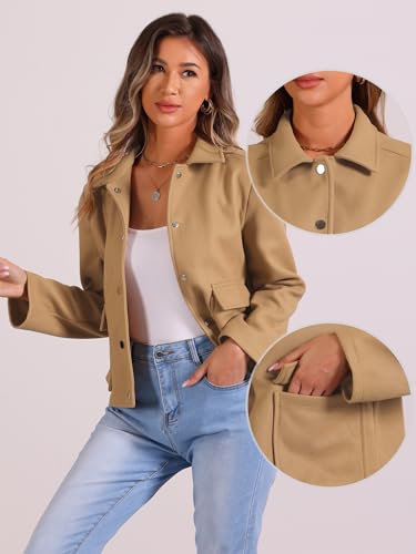 Allegra K Winter Cropped Coat for Women's Button Down Long Sleeve Coat2