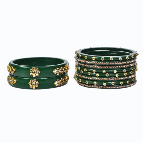 Image of Traditional Rajasthani Beautiful Lac Lakh Bangle Set For Women and Girls | Kundan Bangle Set For Bridel | Jaipuri Chudi Set | Green Sky Blue Maroon Pink Yellow | Kada Set of 10