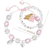 Augesak Bracciale Unicorno Regali per Ragazze, Braccialetti Amicizia Ragazze, Unicorno Braccialetti Perle con Lettere, Bracciale Regali di Compleanno per Bambini-C