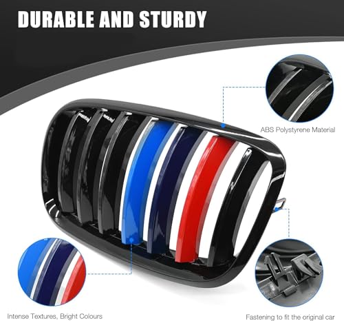 Image of KVR Color Grill Gloss Black Compatible with 2007-2014 X5 E70 X6 E71 Front Kidney Grille ABS (Single Slats)