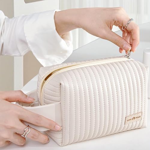 Image of APOPHIS Travel Makeup Pouch Toiletry Bag Cosmetic Organizer Bag for Women and Girls Toiletry Storage Kit (White MINI)