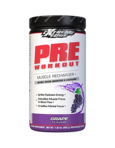 Bluebonnet Nutrition Extreme Edge Pre workout, Muscle Recharging Formula*, Increases Nitric Oxide (NO) levels*, Soy-Free, Dairy-Free, Grape, 1.32 LB, 60 Servings