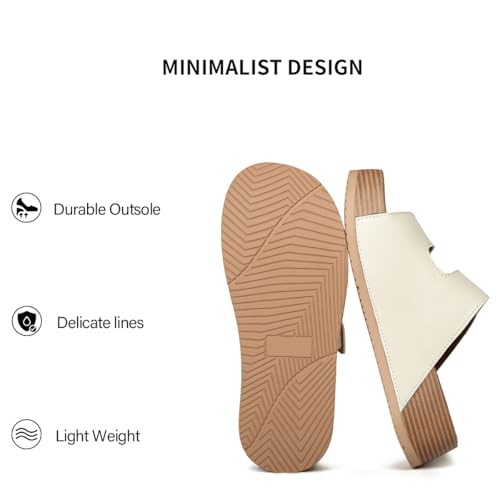 Image of Platform Sandals Women Genuine Leather Slip-on Beach Slide Buckle Comfortable Sandals with Memory Foam Soft Lining and Open Toe Low Wedges
