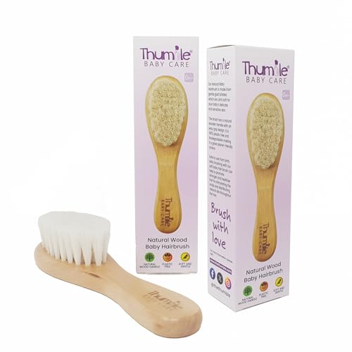 Brosse à Cheveux Bébé Poils de Chèvre Doux (Lot de 2)| Brosse Douce pour Nouveau-Né & Croûtes de Lait | En Bois Naturel Sans Plastique | Thumble Baby Care | Cadeau Baby Shower