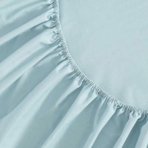 Image of Martha Stewart - Full Size Sheets Set, Crisp & Tailored Cooling Sheets w /a Naturally Smooth Cotton Percale Lightweight Feel - Bed Sheets with Matching Pillowcases & Fitted Sheet (Skylands Solid Blue)