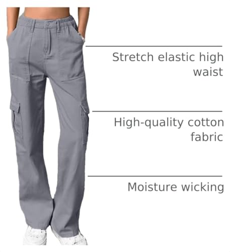 Image of Lepunuo Cargo Pants for Women High Waisted Casual Pants Baggy Stretchy Wide Leg Y2K Streetwear with 6 Pockets