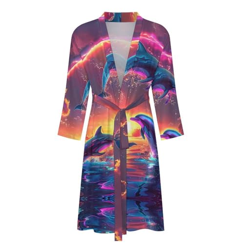 Beautiful Dolphins Sunset Funny Men's Robe Soft Lightweight Bathrobe Long-sleeve Spa Robes4