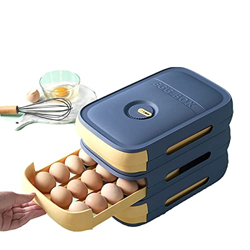 Automatic Rolling Egg Storage Rack, Stackable Large Capacity Egg Drawer Box Organizer for Fridge Desktop Household Kitchen Farm (blue)