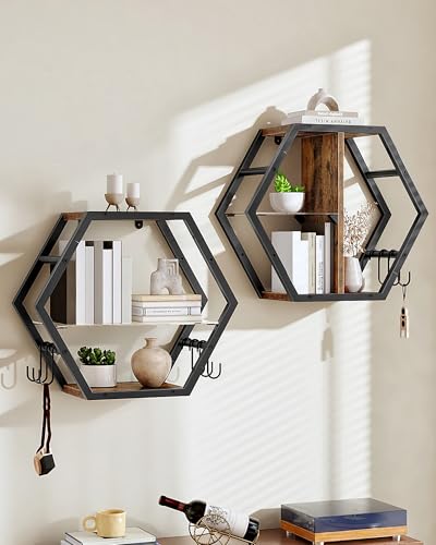 CHOEZON Hexagon Floating Shelves Set of 2, Glass Hanging Shelves