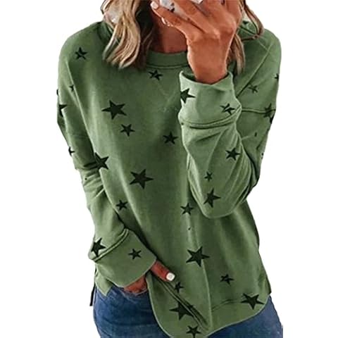 YMING Womens Round Neck Star Print Sweatshirts Casual Long Sleeve Pullover Oversized Slouchy Shirts Tops Army Green XL Cover