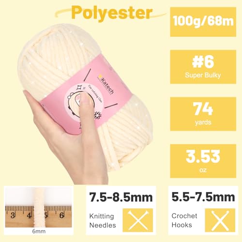 Image of Katech Sparkle Chenille Yarn for Crocheting-6 * 50g /1.76oz-6 Super Bulky