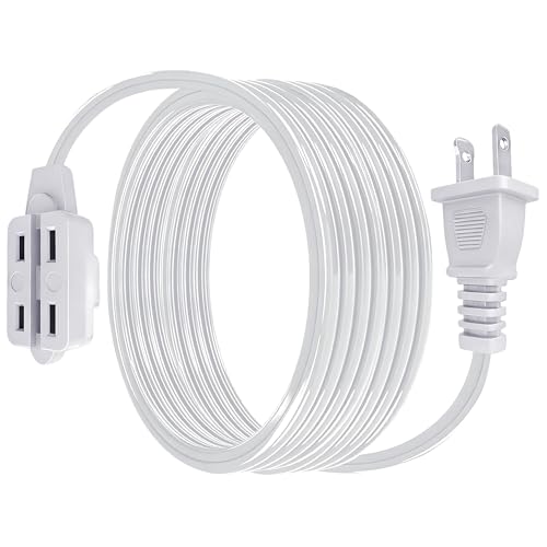 [ETL Listed] 3 Outlet White Power Strip,12Ft 2 Prong 16/2 SPT-2,13A 1625W