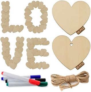 Crocowood 70 PCs Wooden Hearts 5cm for Crafting - Wooden Craft Shapes for Wedding Decoration Embellishments - Love Heart Wood with Holes and Without