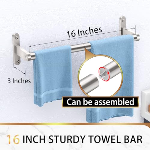 16 Inch Bathroom Towel Bar, KLJKPA Towel Racks for Bathroom Wall Mounted, Stainless Steel Heavy Duty Modern Single Towel Bar Holder, Brushed Nickel - Thumbnail 4