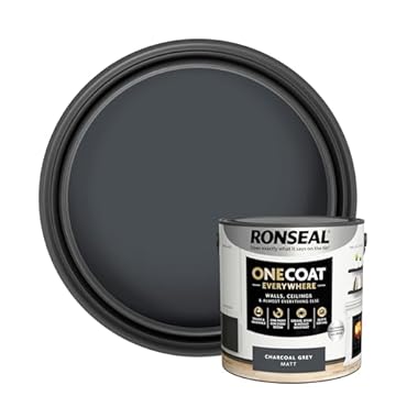 Ronseal One Coat Everywhere Paint Charcoal Grey Matt 2.5L – Durable Interior Paint for Walls & Ceilings Smooth Finish Quick Coverage Ideal for Easy Home Projects