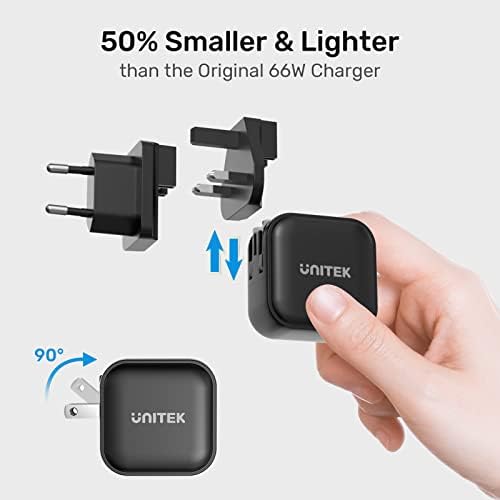 Unitek USB C Charger 3 Ports 66W GaN Wall Charger PD Fast Charging Compatible with MacBook Air/iPhone 14/13/12 Pro/Max, Galaxy S21/S20, Oneplus, iPad, and More