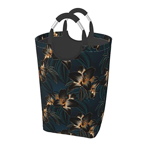 リッチなゴールデンユリ ランドリーバスケット ランドリーかご 洗濯ボックス 収納ボックス 収納バッグ 袋 おしゃれなインテリア雑貨 防水取っ手付き 折りたたみ 大容量 幅32×高さ58(cm)