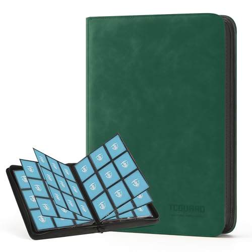 TCGUARD Trading Card Binder, 9 Side Loading Pocket Card Album Hold Up to 540, Zipper Binder for Collection, TCG Holder for Sports, Yugioh, MTG etc. (Dark Green 9)