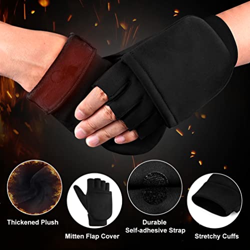 EEFOW Winter Fingerless Gloves for Men and Women: Cold Weather Windproof Warm Waterproof Lightweight Touch Screen Mittens - Black (S/M/L), Spandex, Lycra, PU Conductive Fabric, Silicone - Image 3
