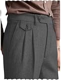 AeoTeokey Men's Herringbone Dress Pants Pleated Front Tweed Retro Wool Trousers (Grey, 38W x 30L)