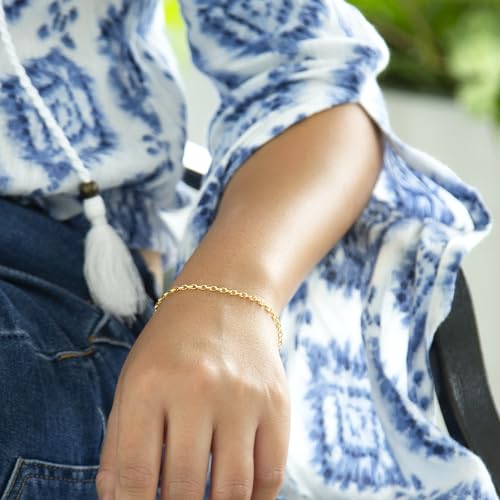 CARISSIMA Women's 9 ct Yellow Gold Hollow 2 mm Diamond Cut Oval Belcher Chain Bracelet of Length 19 cm/7.5 Inch4