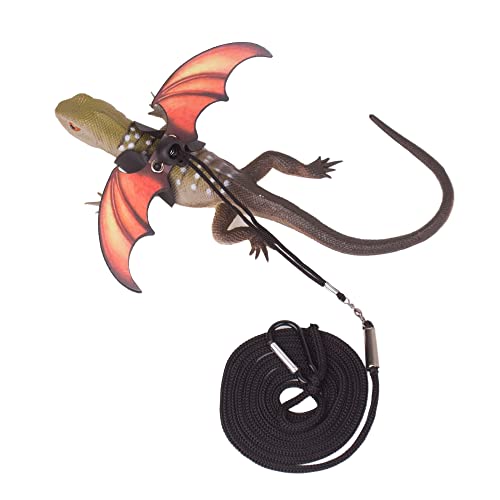 ADOGGYGO Bearded Dragon Lizard Leash Harness - Adjustable Cool Orange Leather Wing Reptile Harness Leash for Bearded Dragon Lizard