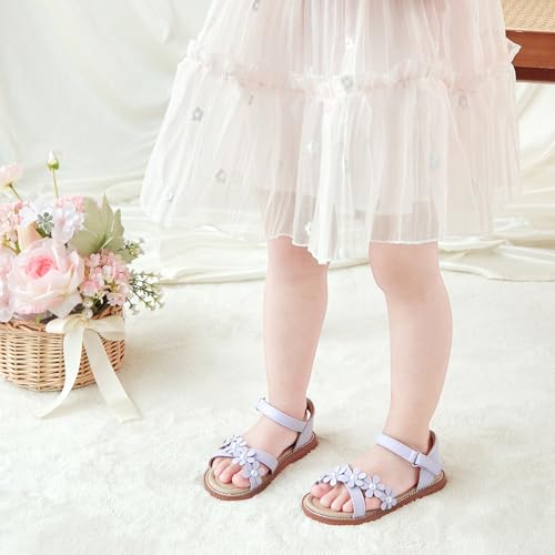 Image of Kolan Toddler Girl Sandals Open Toe Flat Princess Dress Shoes Little Kids