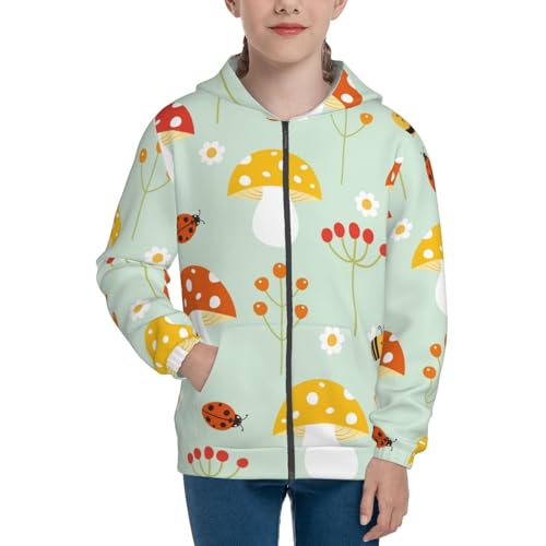 Mushroom Bee Kid Hoodies Boys Zip Up Sweatshirts Girls Pullover with Pocket3
